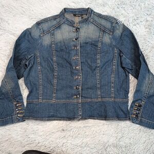 A.N.A. Jacket‎ Womens XL Petite Blue Denim Pockets Casual Button Up Comfort